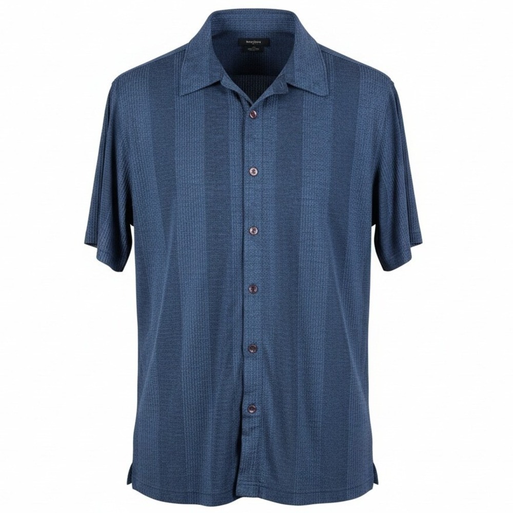 Phillipe Marcel Button Up Shirt Men XL Blue Textured Stripe Short Sleeve Stretch